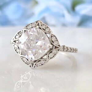 Vintage-Inspired Cushion Halo Solitaire Ring in Silver with Clear Stone